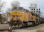 UP 6408 leads train 351 down the yard lead